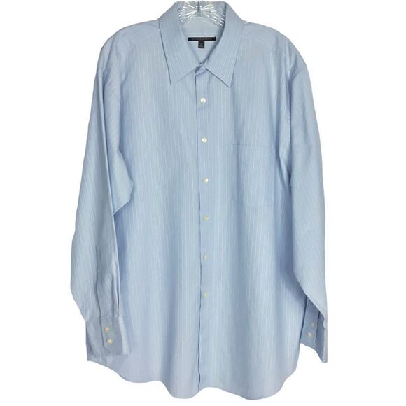 BCBG MAXAZRIA Blue Pinstriped Up Down Shirt XL17.5 - Picture 1 of 5